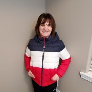 NWT Tommy Hilfiger Striped Puffer Coat